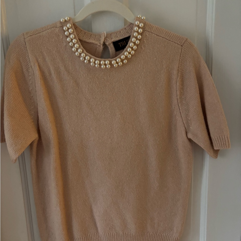 Truth Pearl-Embellished Knit Top - Beige Blush